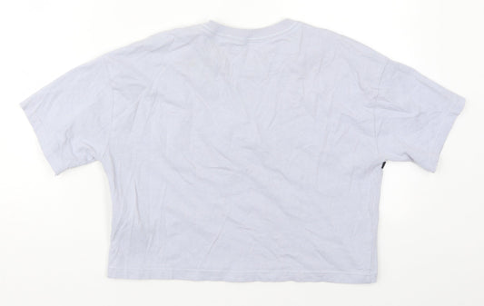 Pull&Bear Womens Blue Striped Cotton Cropped T-Shirt Size XS Crew Neck