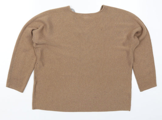 H&M Womens Brown V-Neck Polyester Pullover Jumper Size S