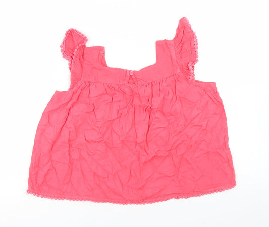 Primark Girls Pink Viscose Basic Blouse Size 7-8 Years Square Neck Button - Lace Trim
