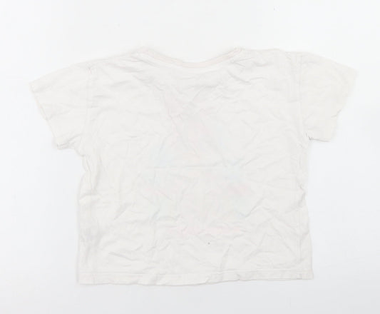Dunnes Stores Girls White Cotton Cropped T-Shirt Size 5-6 Years Crew Neck - Vacay Vibes