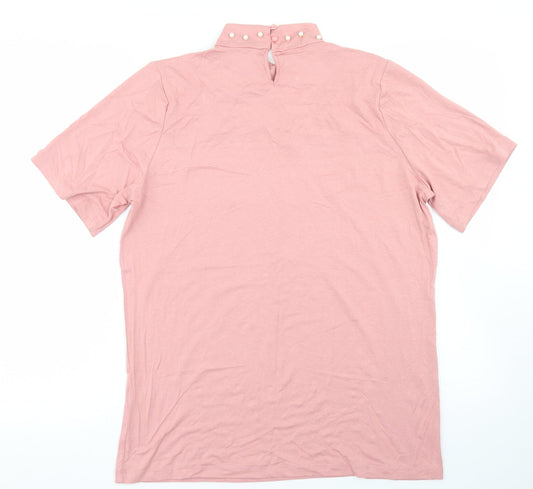 Select Womens Pink Viscose Basic T-Shirt Size XL Mock Neck - Cut Out