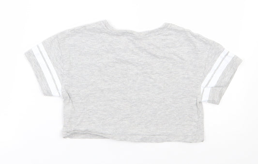 Primark Girls Grey Cotton Cropped T-Shirt Size 7-8 Years Round Neck Pullover