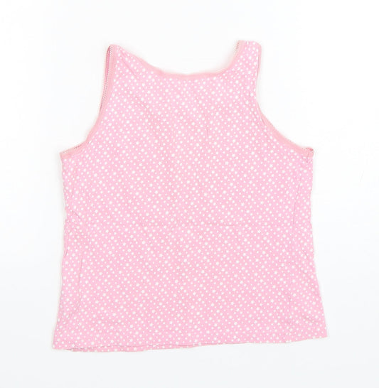 George Girls Pink Spotted Cotton Basic Tank Size 7-8 Years Round Neck Pullover