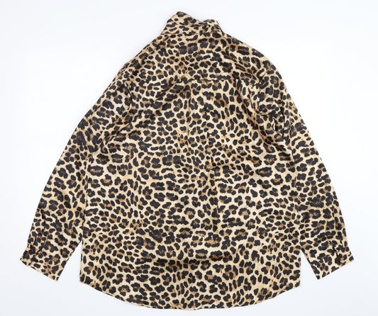 Preworn Womens Multicoloured Animal Print Polyester Basic Button-Up Size L Collared