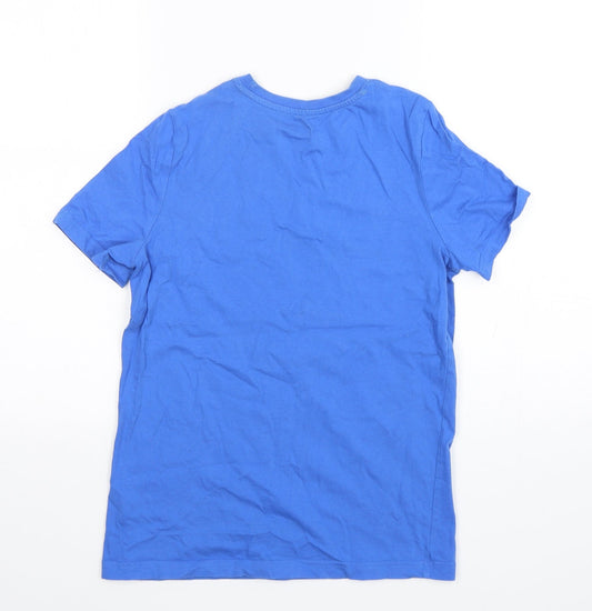 F&F Boys Blue Cotton Basic T-Shirt Size 11-12 Years Round Neck Pullover - Dinosaur Print