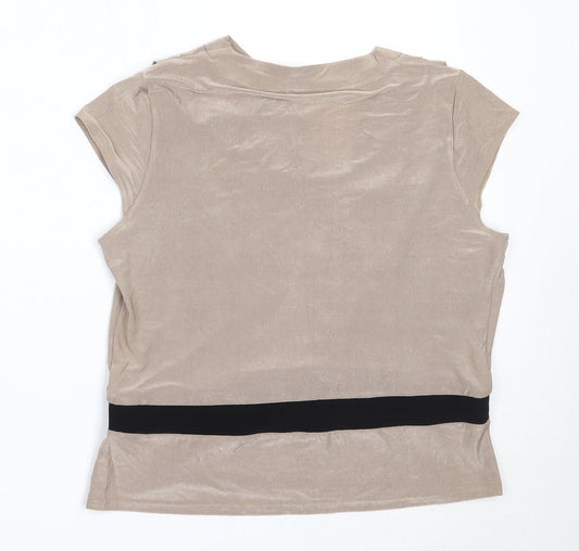 Minuet Womens Beige Acetate Basic Blouse Size 14 V-Neck
