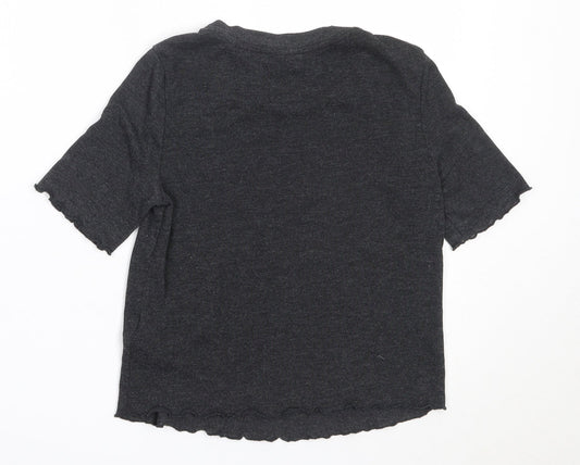 Topshop Womens Grey Polyester Basic T-Shirt Size 4 Round Neck
