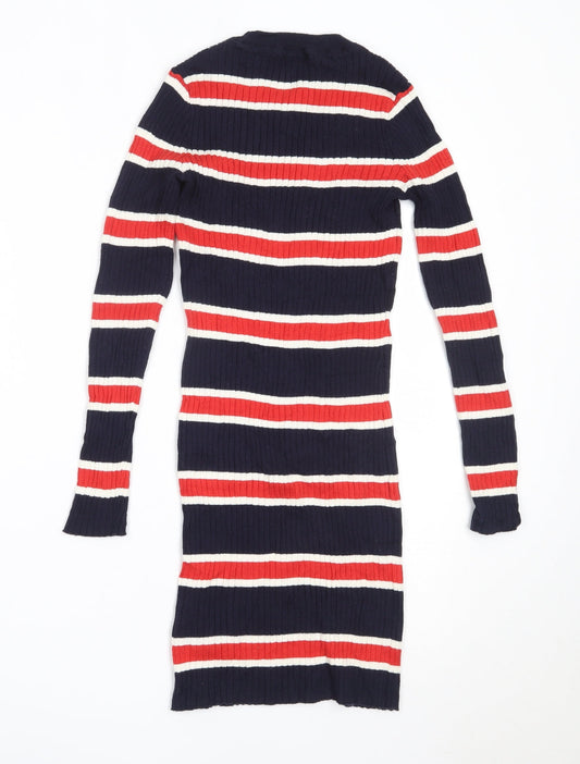 H&M Womens Blue Striped Cotton Bodycon Size 38 Round Neck