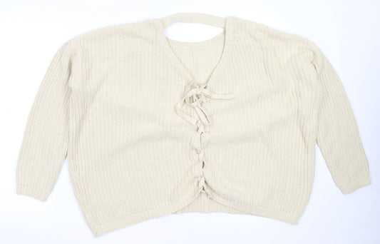 ASOS Womens Beige V-Neck Cotton Pullover Jumper Size 14