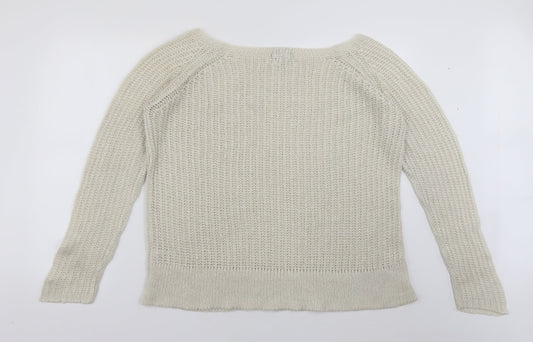 Cecilia Fashion Womens White Square Neck Acrylic Pullover Jumper Size M