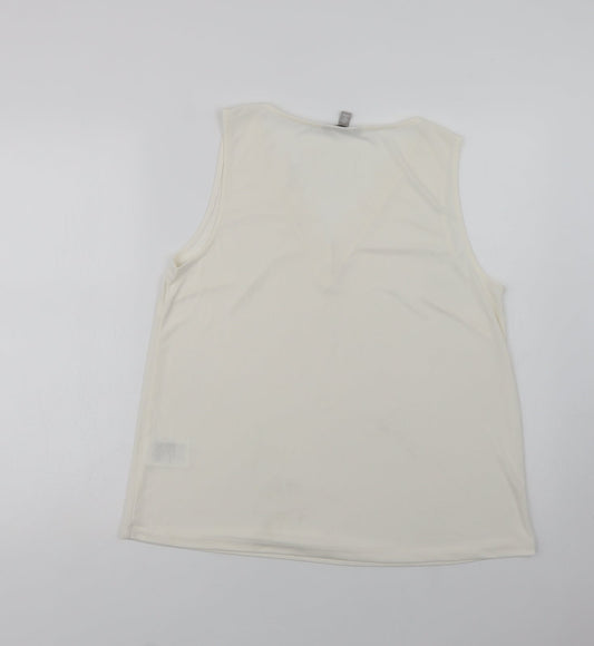H&M Womens Ivory Polyester Basic Blouse Size M V-Neck - Lace Detail