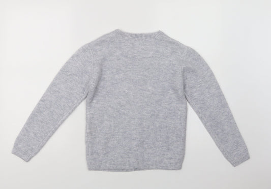 Matalan Girls Grey Crew Neck Acrylic Shrug Jumper Size 10 Years - Unicorn