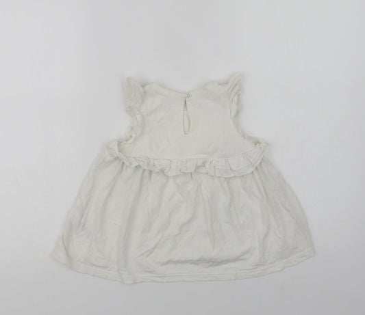 NEXT Girls White Cotton Basic Blouse Size 3 Years Crew Neck Button