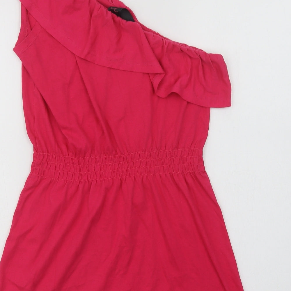 NEXT Womens Pink Cotton A-Line Size 14 One Shoulder