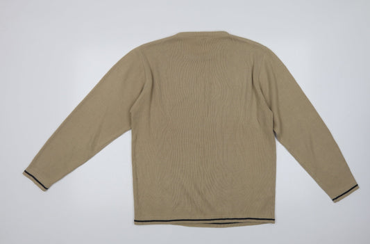 George Mens Beige Crew Neck Acrylic Pullover Jumper Size S