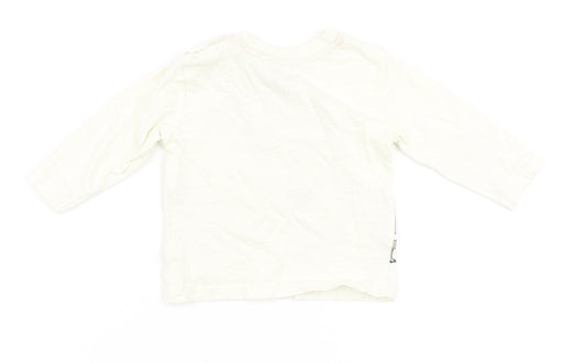 Primark Boys Ivory 100% Cotton Basic T-Shirt Size 3-6 Months Round Neck Snap - Dinosaur
