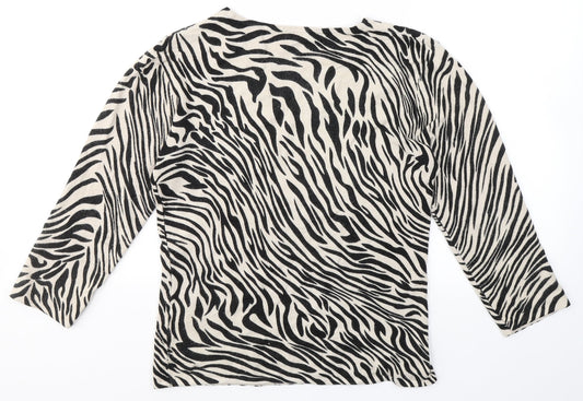 Maimoda Womens Beige Animal Print Viscose Basic Blouse Size L Round Neck