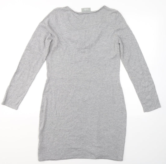 Wallis Womens Grey Cotton A-Line Size S Round Neck
