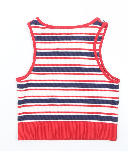 Dunnes Stores Womens Multicoloured Striped Nylon Cropped Tank Size XS Round Neck