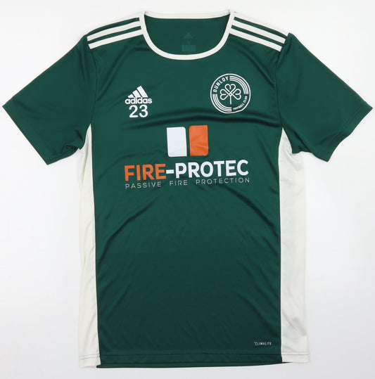 adidas Mens Green Colourblock Polyester  T-Shirt Size S Crew Neck  - Dunloy Football Club