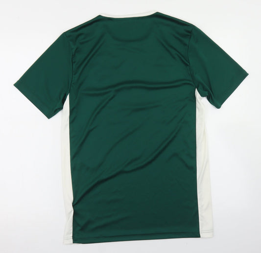 adidas Mens Green Colourblock Polyester  T-Shirt Size S Crew Neck  - Dunloy Football Club