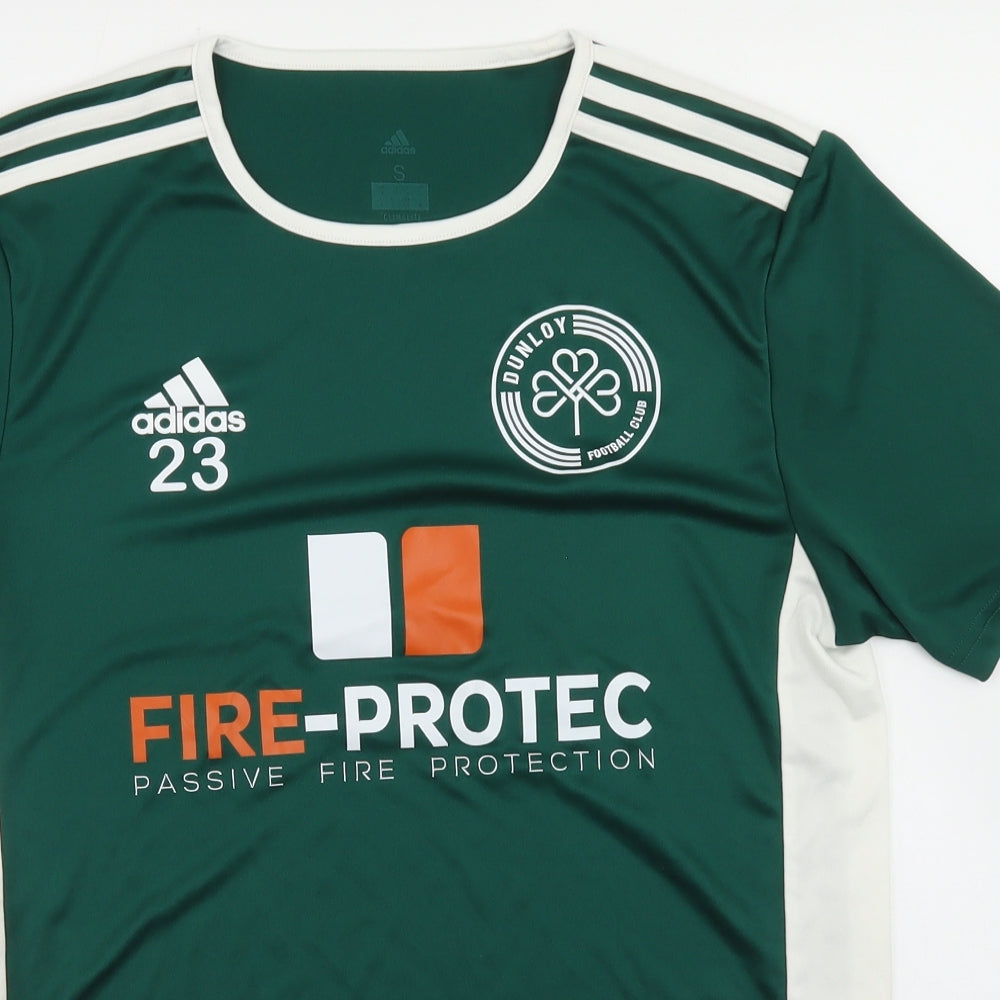 adidas Mens Green Colourblock Polyester  T-Shirt Size S Crew Neck  - Dunloy Football Club