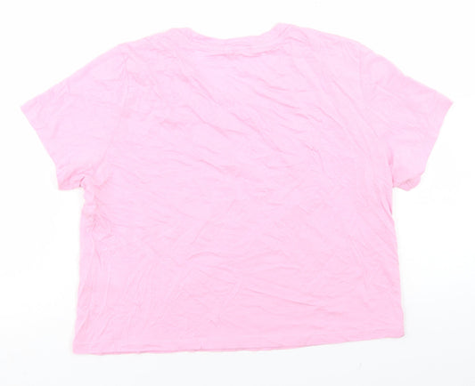 Monki Womens Pink Cotton Cropped T-Shirt Size S Crew Neck - Stay Humble