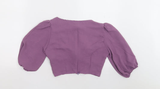 cayro Womens Purple Polyester Cropped Blouse Size M V-Neck