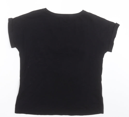 sweewe Womens Black Cotton Basic T-Shirt Size S Crew Neck - Star