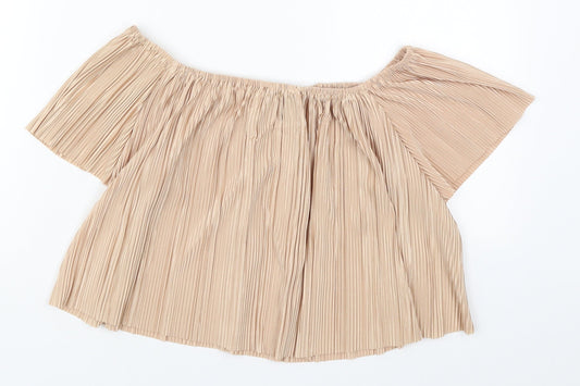 Missguided Womens Beige Polyester Basic Blouse Size 8 Off the Shoulder