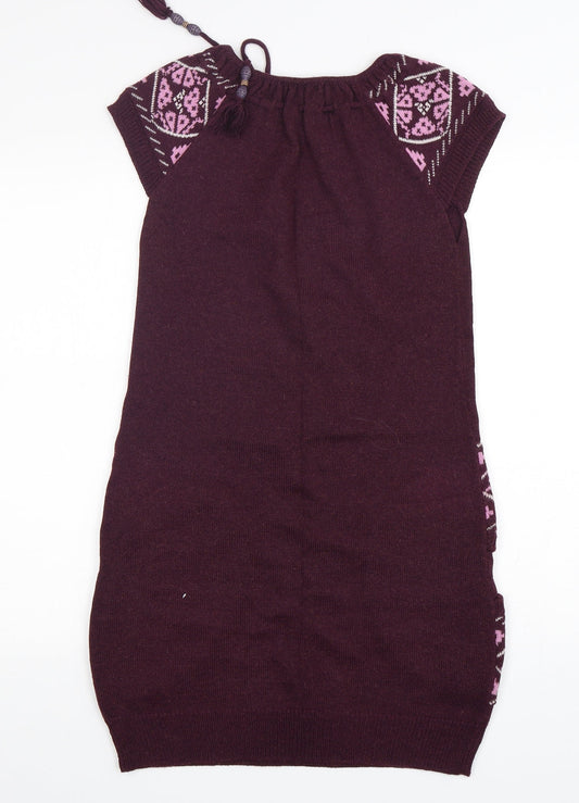 Rosalita Womens Purple Argyle/Diamond Acrylic Jumper Dress Size XS Round Neck Pullover