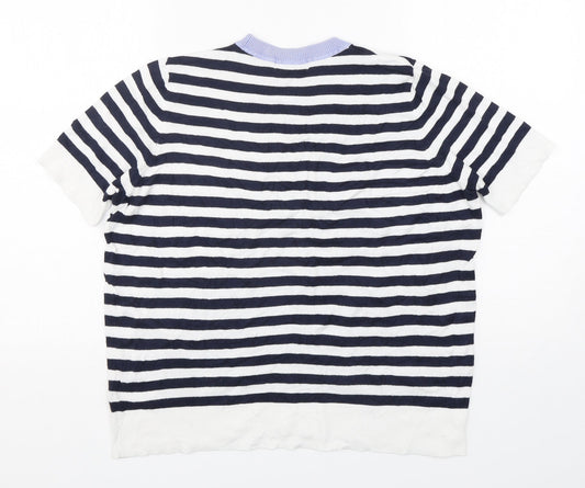 Marks and Spencer Womens Multicoloured Round Neck Striped Viscose Pullover Jumper Size 14