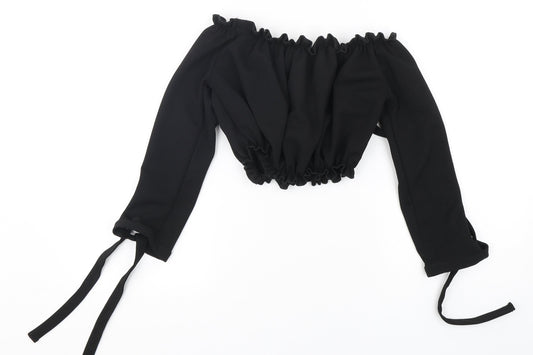 New Look Womens Black Polyester Cropped Blouse Size 8 Off the Shoulder