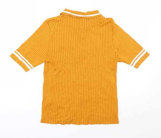 Monki Womens Yellow Viscose Basic Polo Size M Collared