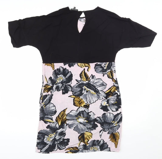 Warehouse Womens Pink Floral Viscose Shift Size 6 Round Neck Pullover