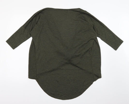 New Look Womens Green Polyester Wrap Blouse Size 10 Scoop Neck - Batwing Sleeve Khaki
