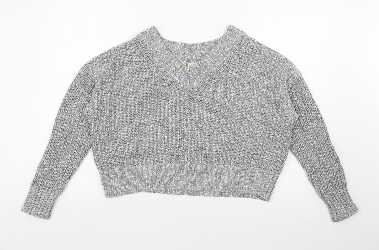 Hollister Womens Grey V-Neck  Cotton Pullover Jumper Size S