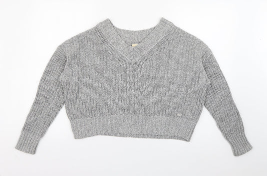 Hollister Womens Grey V-Neck  Cotton Pullover Jumper Size S