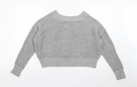 Hollister Womens Grey V-Neck  Cotton Pullover Jumper Size S