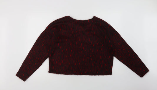 New Look Womens Red Crew Neck Geometric Acrylic Pullover Jumper Size M