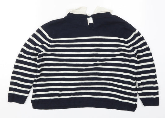 Oasis Womens Blue Collared Striped Cotton Pullover Jumper Size L
