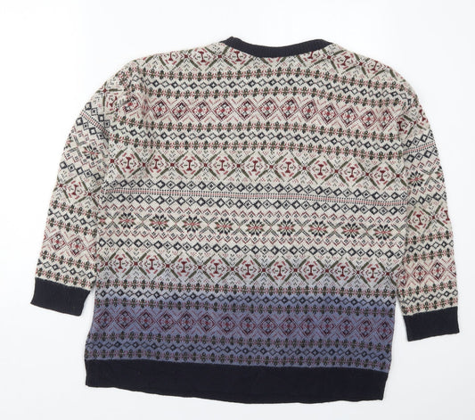 Sparkle & Fade Womens Beige Round Neck Geometric Acrylic Pullover Jumper Size S - Blue