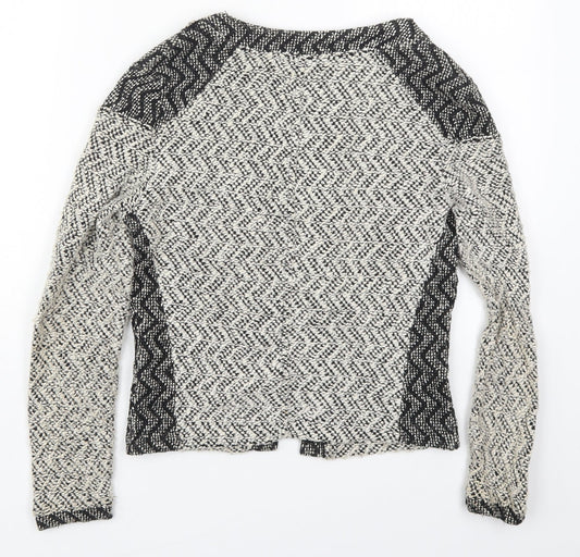 Miss Selfridge Womens Grey Round Neck Geometric Cotton Cardigan Jumper Size 4