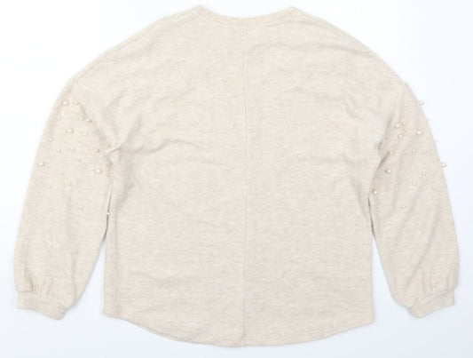 Papaya Womens Beige Round Neck Polyester Pullover Jumper Size 12