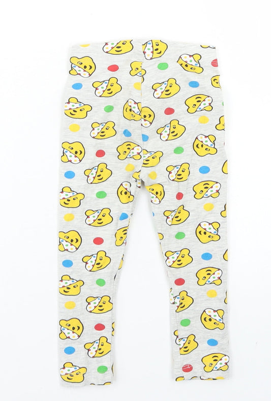 George Girls Grey Spotted Cotton Jogger Leggings Size 12-18 Months - Pudsey Bear Children in Need