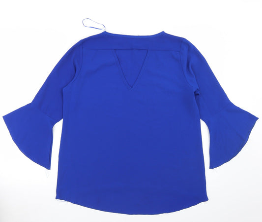 Quiz Womens Blue Polyester Basic Blouse Size 12 Round Neck - Cut Out Back