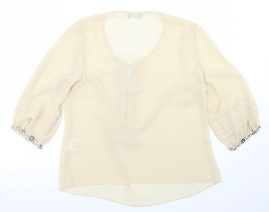 arruba Womens Beige Polyester Basic Blouse Size 12 Round Neck