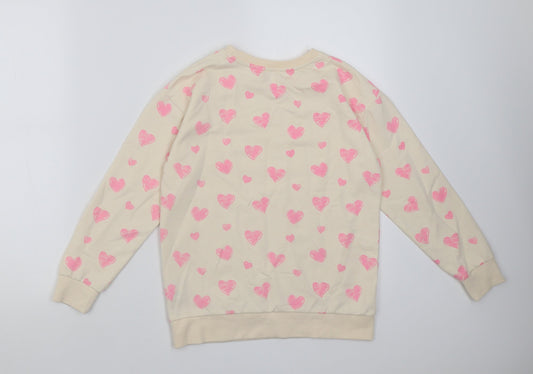 Dunnes Stores Girls Ivory Geometric Cotton Pullover Sweatshirt Size 9-10 Years Pullover - Heart pattern