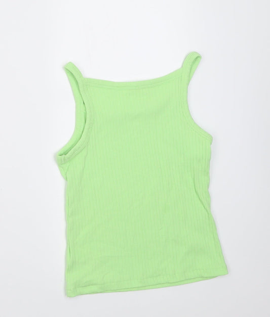 NEXT Girls Green Cotton Basic Tank Size 8 Years Square Neck Pullover