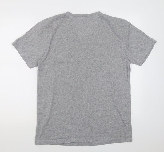 Preworn Womens Grey Cotton Basic T-Shirt Size L V-Neck